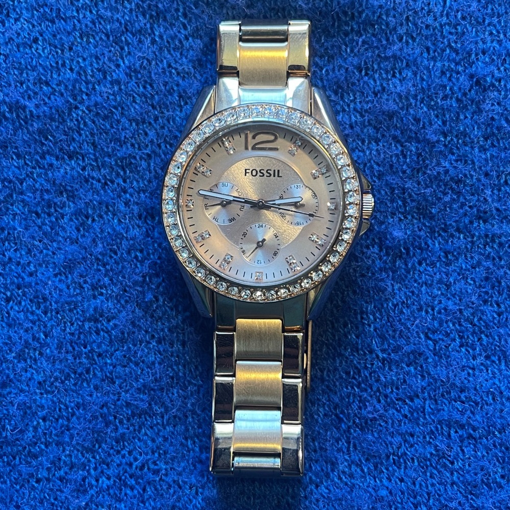 Women's Fossil Riley Rose Gold and Crystal Multi-function Watch